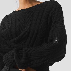 ALO Cable knit crew neck sweater black FLAW